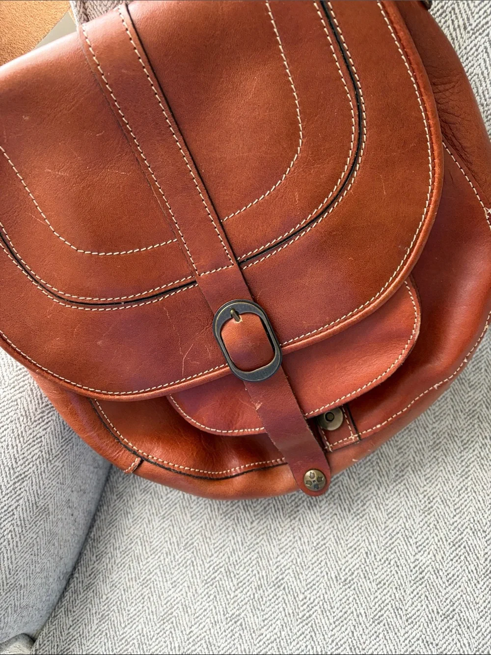 Patricia Nash Chestnut Brown Leather Messenger Saddle Bag